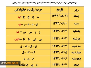 برنامه زمانبندی شرکت در مصاحبه دانشگاه فرهنگیان