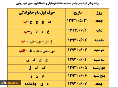 برنامه زمانبندی شرکت در مصاحبه دانشگاه فرهنگیان