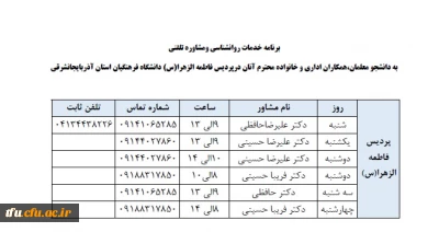 برنامه مشاوران پردیس فاطمه الزهرا(س) تبریز