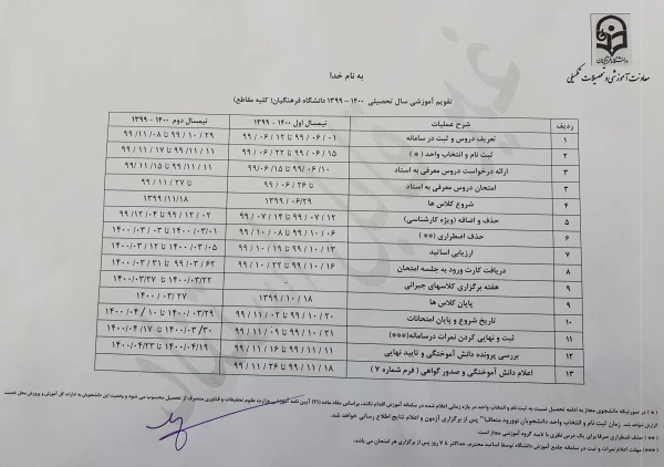 تقویم آموزشی سال تحصیلی سال 1400-1399 3
