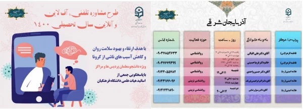 طرح مشاوره مشاوره تلفنی، آفلاین و آنلاین پردیس فاطمه الزهرا(س) تبریز سال 1400 2