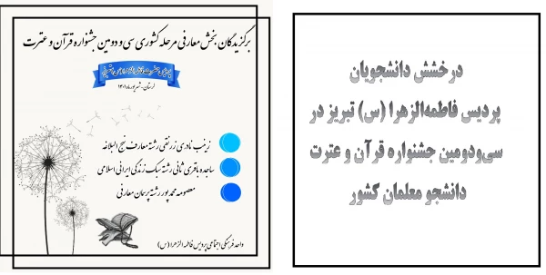 درخشش دانشجویان پردیس فاطمه الزهرا (س) تبریز در سی ودومین جشنواره قرآن و عترت دانشجو معلمان کشور  2