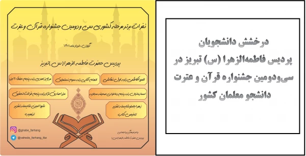 درخشش دانشجویان پردیس فاطمه الزهرا (س) تبریز در سی  و دومین جشنواره قرآن و عترت دانشجو معلمان کشور 2