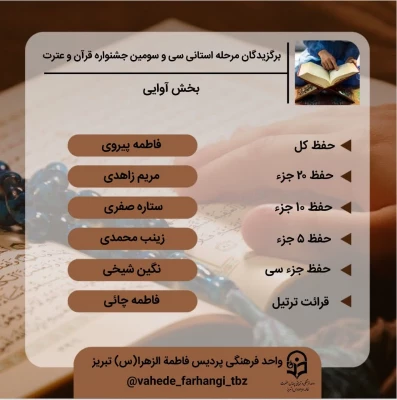 اعلام نفرات برتر استانی جشنواره قرآن و عترت 5