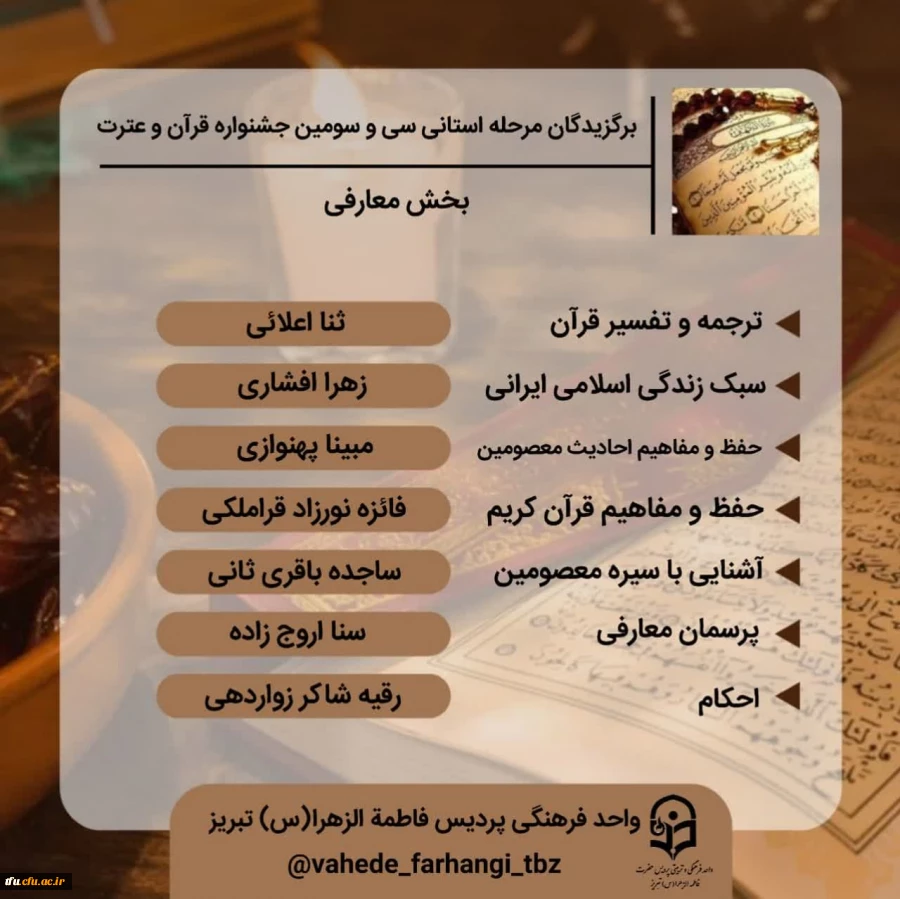 اعلام نفرات برتر استانی جشنواره قرآن و عترت 8