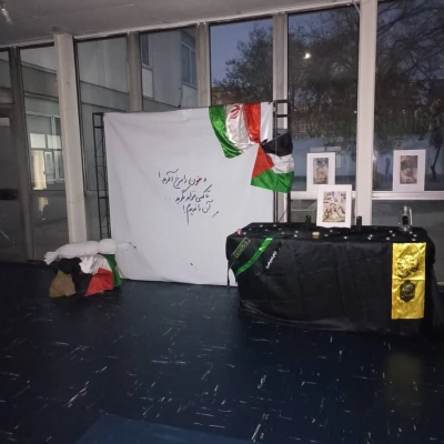 فضاسازی و راه اندازی دیوار جیغ برای اعلام انزجار دانشجویان از جنایات رژیم صهیونیستی توسط بسیج دانشجویی پردیس فاطمه الزهرا(س) تبریز 5